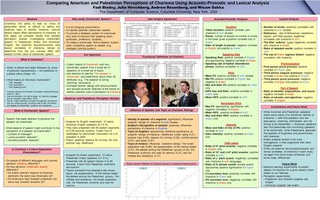 Comparing American and Palestinian Perceptions of Charisma Using Acoustic-Prosodic and Lexical Analysis Fadi Biadsy, Julia Hirschberg, Andrew Rosenberg,