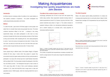 Making Acquaintances Investigating how quickly acquaintances are made John Stevens Introduction As Britons become increasing mobile, the ability to form.