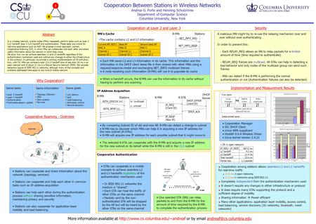 Cooperation Between Stations in Wireless Networks Andrea G. Forte and Henning Schulzrinne Department of Computer Science Columbia University, New York.