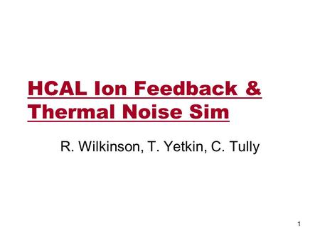 HCAL Ion Feedback & Thermal Noise Sim R. Wilkinson, T. Yetkin, C. Tully 1.