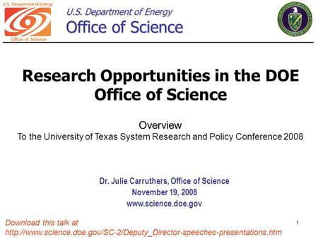 Research Opportunities in the DOE Office of Science