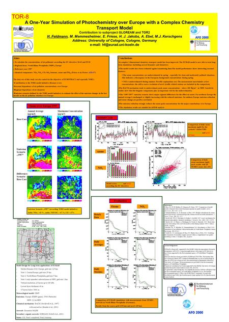 A One-Year Simulation of Photochemistry over Europe with a Complex Chemistry Transport Model Contribution to subproject GLOREAM and TOR2 H. Feldmann, M.