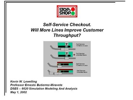 Self-Service Checkout. Will More Lines Improve Customer Throughput? Kevin W. Lewelling Professor Ernesto Butierrez-Miravete DSES – 6620 Simulation Modeling.