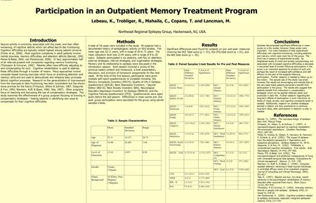 Introduction Seizure activity is commonly associated with the onset, and then often worsening, of cognitive deficits which can affect day-to-day functioning.