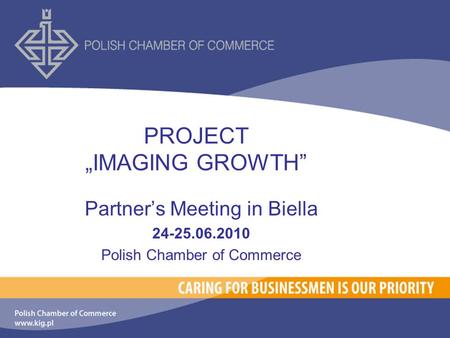 PROJECT „IMAGING GROWTH” Partner’s Meeting in Biella 24-25.06.2010 Polish Chamber of Commerce.