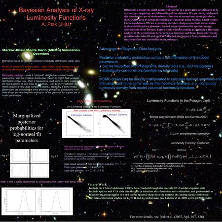 Bayesian Analysis of X-ray Luminosity Functions A. Ptak (JHU) Abstract Often only a relatively small number of sources of a given class are detected in.