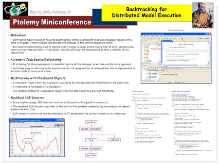 Backtracking for Distributed Model Execution Refactoring Preview Batch Refactoring Actions and Settings Ptolemy Editor Backtracking Motivation – Distributed.