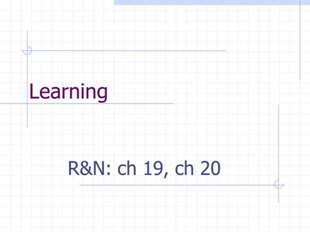 Learning R&N: ch 19, ch 20. Types of Learning Supervised Learning - classification, prediction Unsupervised Learning – clustering, segmentation, pattern.