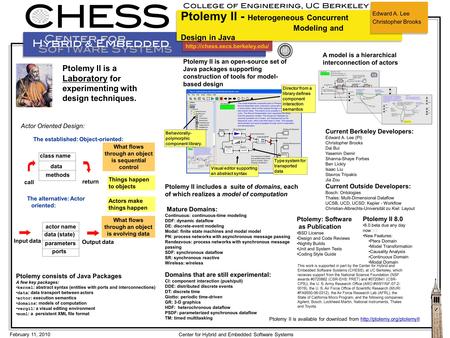 February 11, 2010 Center for Hybrid and Embedded Software Systems Ptolemy II - Heterogeneous Concurrent Modeling and Design.