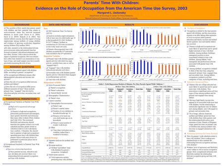 BACKGROUND RESEARCH QUESTIONS  Does the time parents spend with children differ according to parents’ occupation?  Do occupational differences remain.