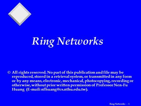 1Ring Networks - Ring Networks  All rights reserved. No part of this publication and file may be reproduced, stored in a retrieval system, or transmitted.