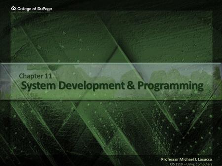 Professor Michael J. Losacco CIS 1110 – Using Computers System Development & Programming Chapter 11.