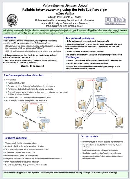 Reliable Internetworking using the Pub/Sub Paradigm Nikos Fotiou Advisor: Prof. George C. Polyzos Mobile Multimedia Laboratory, Department of Informatics.