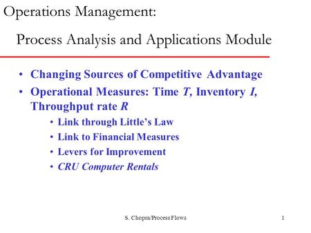 Operations Management: Process Analysis and Applications Module