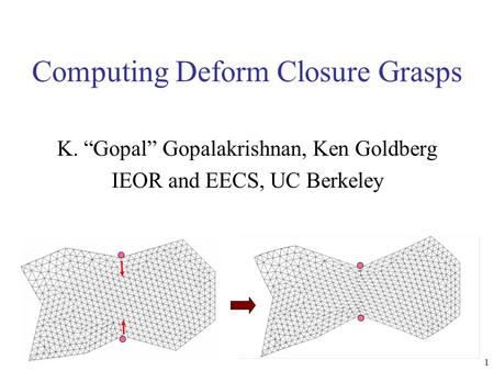 1 Computing Deform Closure Grasps K. “Gopal” Gopalakrishnan, Ken Goldberg IEOR and EECS, UC Berkeley.