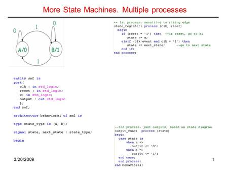 3/20/20091 More State Machines. Multiple processes.