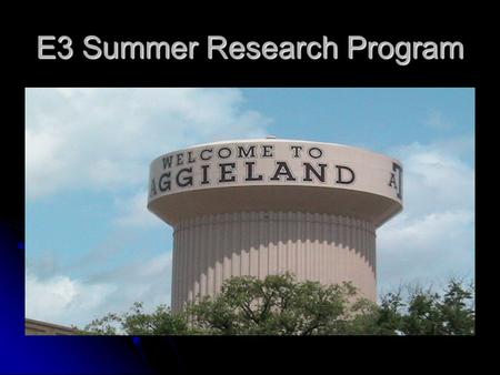 E3 Summer Research Program. Brought to you by… Danielle Jordan and Tracy Tyree.