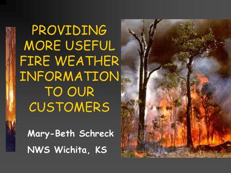 PROVIDING MORE USEFUL FIRE WEATHER INFORMATION TO OUR CUSTOMERS Mary-Beth Schreck NWS Wichita, KS.