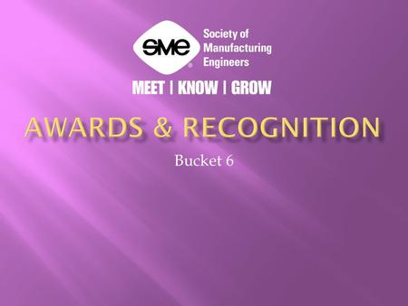 Bucket 6.  President's Award  Each year, several SME chapters select a member who has contributed more than any other during the previous year to support.