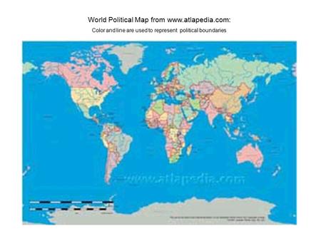 World Political Map from www.atlapedia.com: Color and line are used to represent political boundaries.