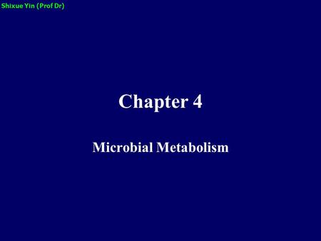 Shixue Yin (Prof Dr) Chapter 4 Microbial Metabolism.