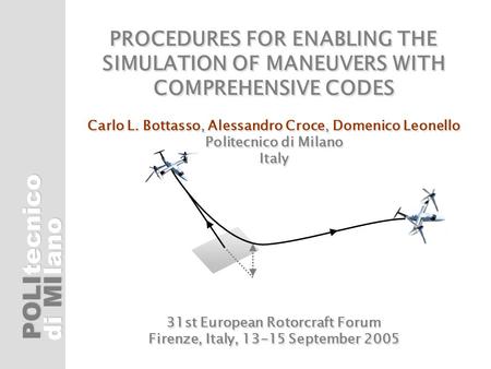 POLI di MI tecnicolano PROCEDURES FOR ENABLING THE SIMULATION OF MANEUVERS WITH COMPREHENSIVE CODES Carlo L. Bottasso, Alessandro Croce, Domenico Leonello.