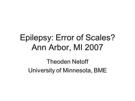 Epilepsy: Error of Scales? Ann Arbor, MI 2007 Theoden Netoff University of Minnesota, BME.