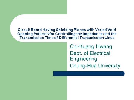 Circuit Board Having Shielding Planes with Varied Void Opening Patterns for Controlling the Impedance and the Transmission Time of Differential Transmission.