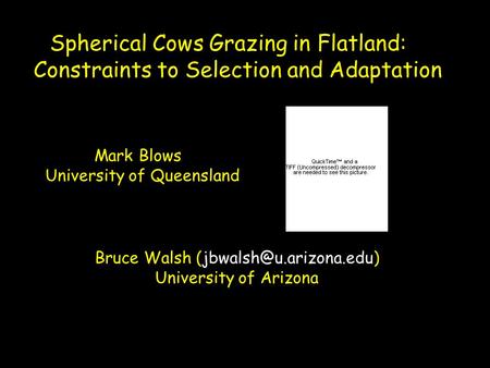 Spherical Cows Grazing in Flatland: Constraints to Selection and Adaptation Bruce Walsh University of Arizona Mark Blows University.