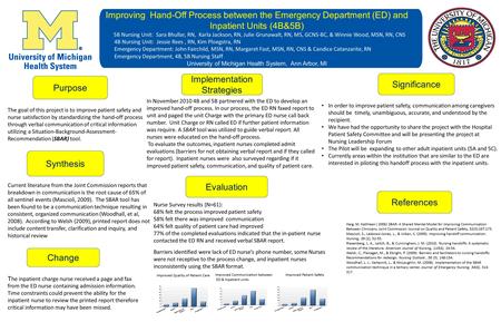 Improving Hand-Off Process between the Emergency Department (ED) and Inpatient Units (4B&5B) 5B Nursing Unit: Sara Bhullar, RN, Karla Jackson, RN, Julie.