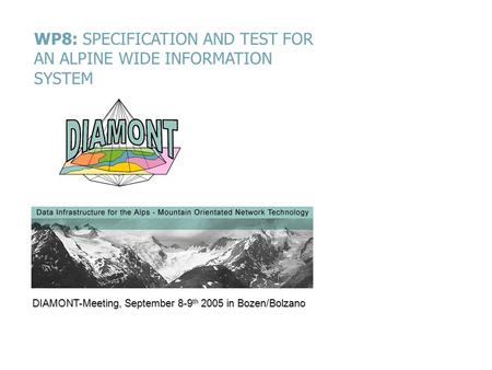 DIAMONT-Meeting, September 8-9 th 2005 in Bozen/Bolzano WP8: SPECIFICATION AND TEST FOR AN ALPINE WIDE INFORMATION SYSTEM.