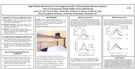 Age-Related Decrements in the Integrative Action of the Auditory Nervous System* seen in the Acoustic Startle Reflex of the CBA Mouse James R. Ison, Paul.