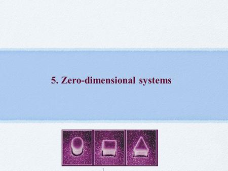 5. Zero-dimensional systems 1. Contents 2 Types of QD’s Metal clusters. Electronic properties Fullerenes Synthetic nanocrystals. Self-assembled QD’s.