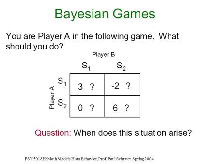 PSY 5018H: Math Models Hum Behavior, Prof. Paul Schrater, Spring 2004.