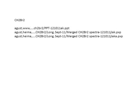 CH2Br2 agust,www,....ch2br2/PPT-121011ak.ppt agust,heima,....CH2Br2/Long, Sept-11/Merged CH2Br2 spectra-121011jlak.pxp agust,heima,....CH2Br2/Long, Sept-11/Merged.