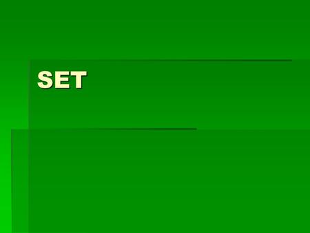 SET.   A set is a collection of elements.   Sets are usually denoted by capital letters A, B, Ω, etc.   Elements are usually denoted by lower case.