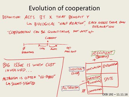 OEB 192 – 11.11.16 Evolution of cooperation. Important reducer of greenhouse gas emissions (90% of marine methane from marine sediments oxidized by.