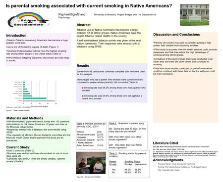 Acknowledgments Research Mentor: Gyda Swaney and Kari Harris Funding: The National Cancer Institute and The Bridges Program Site: Missoula Indian Center.