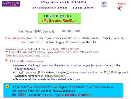 1 LIB (Myths and Reality) V.A. Khoze (IPPP, Durham) Main aims: - to quantify the mjor sources of the Lumi-Independent Backgrounds, -to Exclusive.