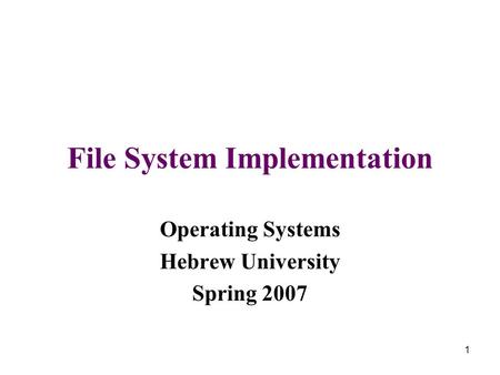 File System Implementation