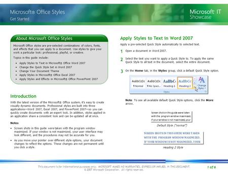 1 of 6 This document is for informational purposes only. MICROSOFT MAKES NO WARRANTIES, EXPRESS OR IMPLIED, IN THIS DOCUMENT. © 2007 Microsoft Corporation.