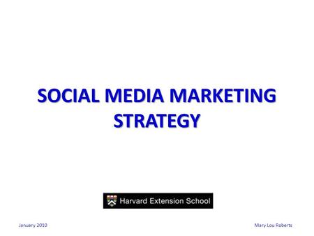 Mary Lou Roberts SOCIAL MEDIA MARKETING STRATEGY January 2010.