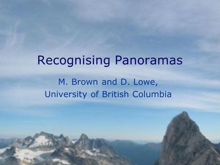 Recognising Panoramas