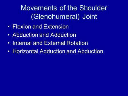 Movements of the Shoulder (Glenohumeral) Joint