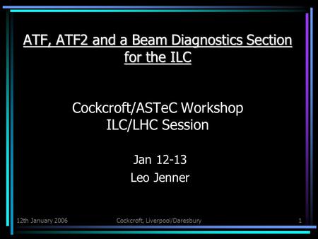 12th January 2006Cockcroft, Liverpool/Daresbury1 ATF, ATF2 and a Beam Diagnostics Section for the ILC ATF, ATF2 and a Beam Diagnostics Section for the.