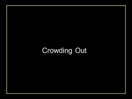 Crowding Out. i I +G S I +G’ Crowding Out Suppose that, contrary to Keynes, investment spending is sensitive to changes in the interest rate. I Now, add.