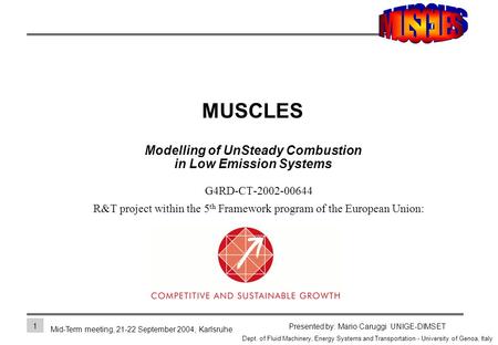 10001886:2001-03-30 Mid-Term meeting, 21-22 September 2004, Karlsruhe Presented by: Mario Caruggi UNIGE-DIMSET Dept. of Fluid Machinery, Energy Systems.