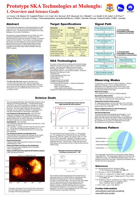 Prototype SKA Technologies at Molonglo: 1. Overview and Science Goals A.J. Green 1, J.D. Bunton 2, D. Campbell-Wilson 1, L.E. Cram 1, R.G. Davison 1, R.W.