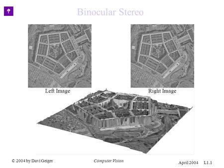 © 2004 by Davi GeigerComputer Vision April 2004 L1.1 Binocular Stereo Left Image Right Image.