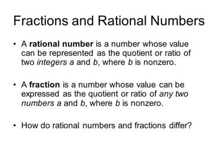 Fractions and Rational Numbers